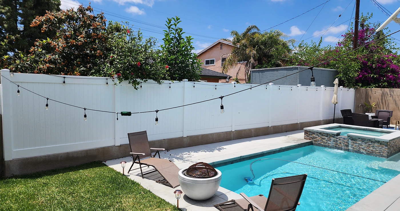 White Vinyl Privacy Pool Fence near Los Angeles, CA